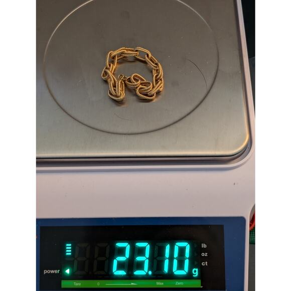 14Kt Yellow Gold Textured Double Link Chain Lobster Claw Clasp Bracelet - Picture 10 of 11